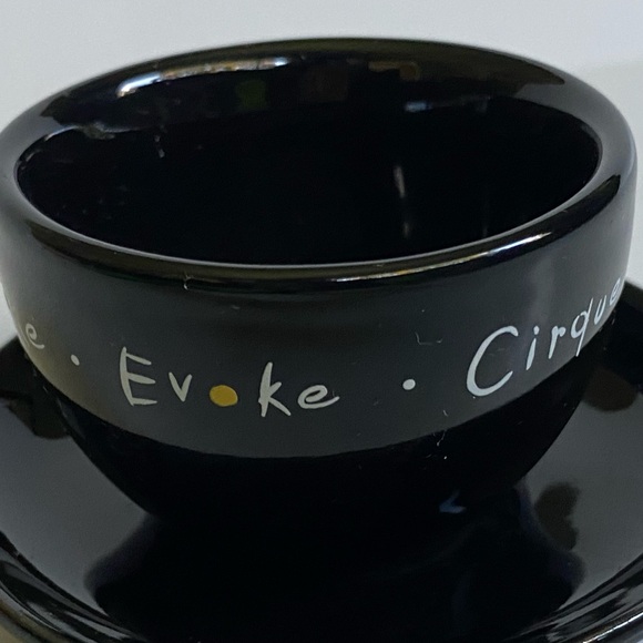 Cirque Du Soleil Expresso Cup and Saucer Black Invoke Provoke Evoke Ceramic - Picture 12 of 16